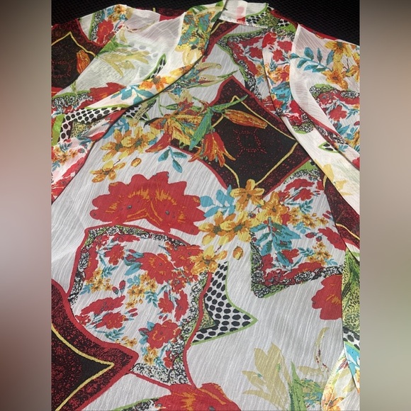 Women’s Colorful Kimono Cardigan Open Cover Up Sheer Bright Floral Layer Artsy - Picture 8 of 10